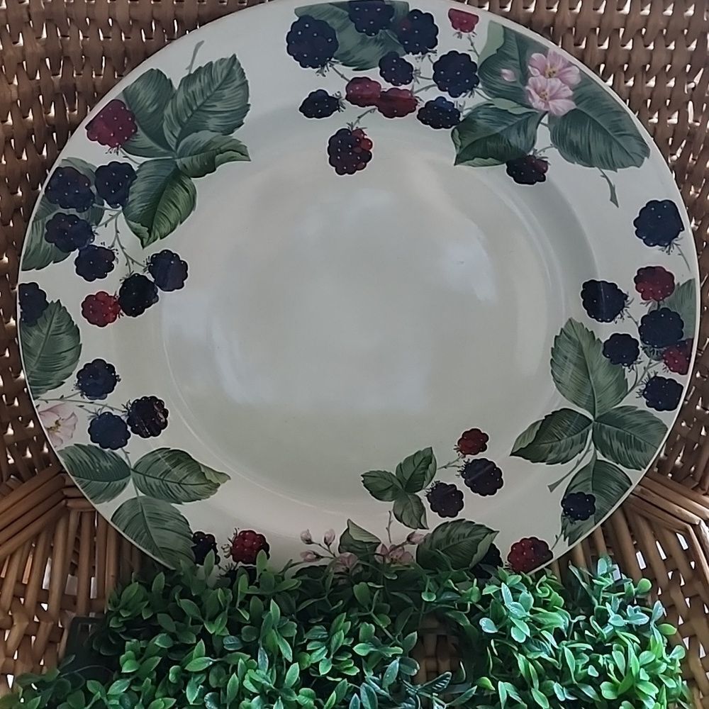 Vintage Stoneware Berries & Florals Plate Discontinued Cottage Core